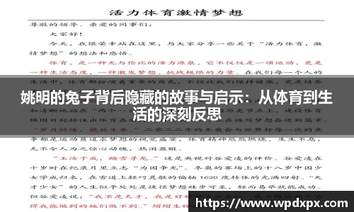姚明的兔子背后隐藏的故事与启示：从体育到生活的深刻反思